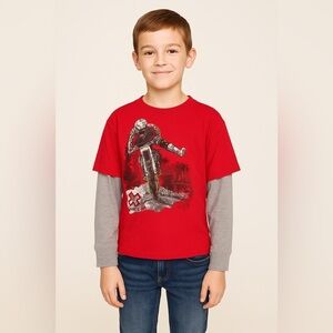 Games Apperal Red and Gray Long Sleeve Motocross Graphic Tee